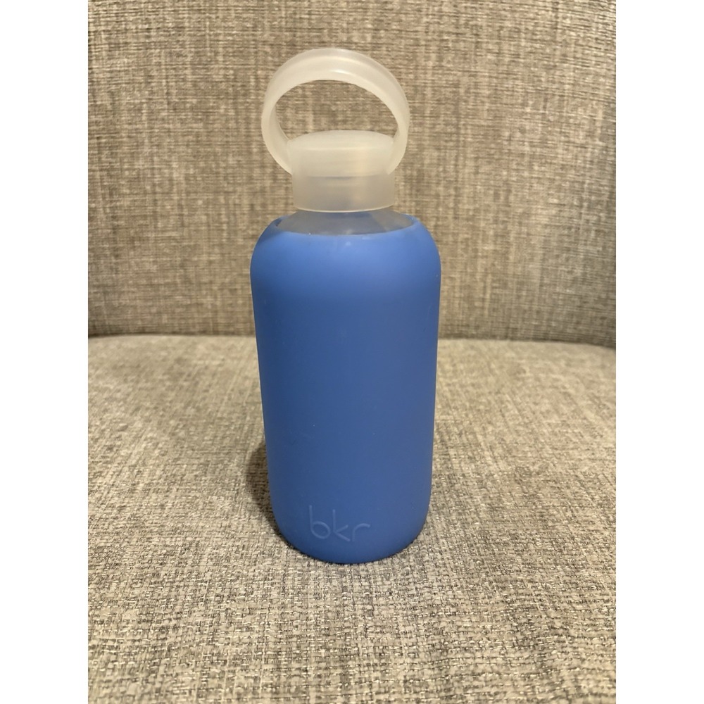 bkr Glass Water Bottle 16 oz/500ml‎ ~ Silicone Sleeved Blue ~ ReUsable